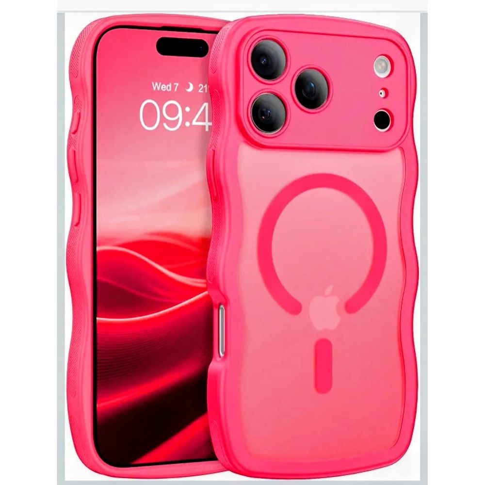 Hot Pink Wavy Edge MagSafe Case for iPhone 14 Pro Max Curly Scalloped Cover